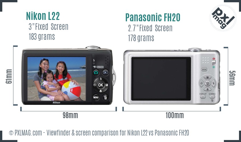 Nikon L22 vs Panasonic FH20 Screen and Viewfinder comparison