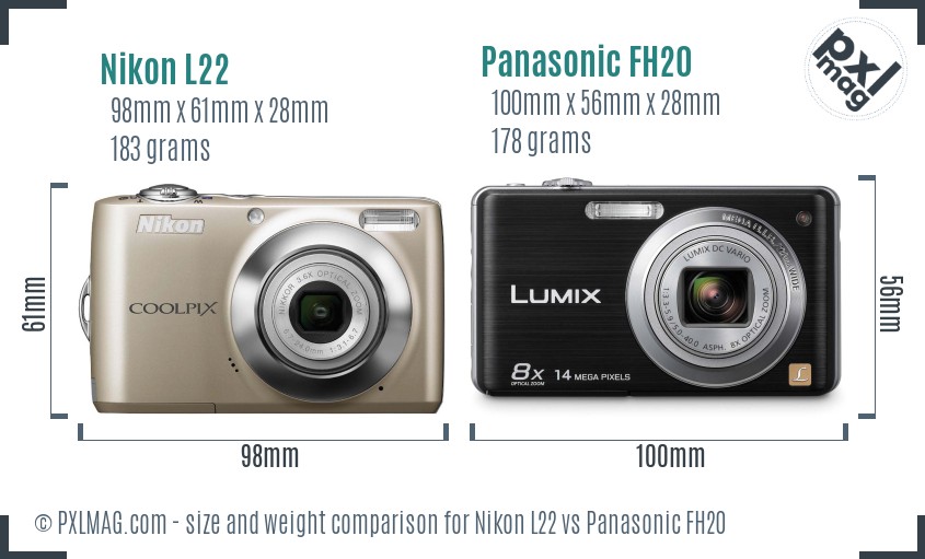 Nikon L22 vs Panasonic FH20 size comparison