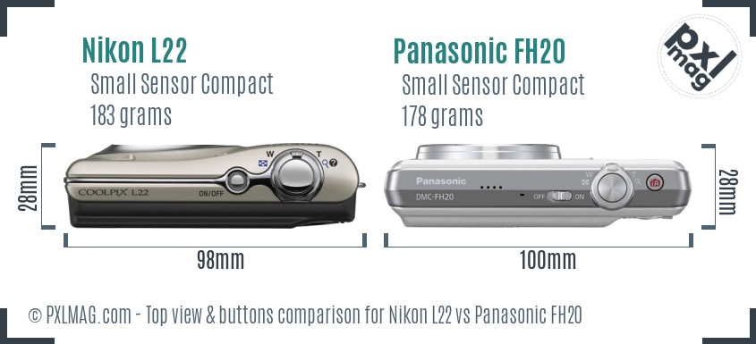 Nikon L22 vs Panasonic FH20 top view buttons comparison