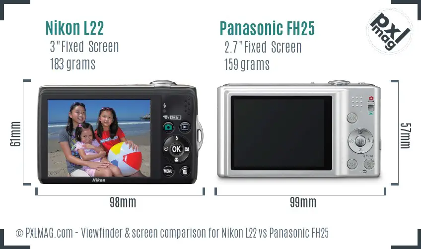 Nikon L22 vs Panasonic FH25 Screen and Viewfinder comparison