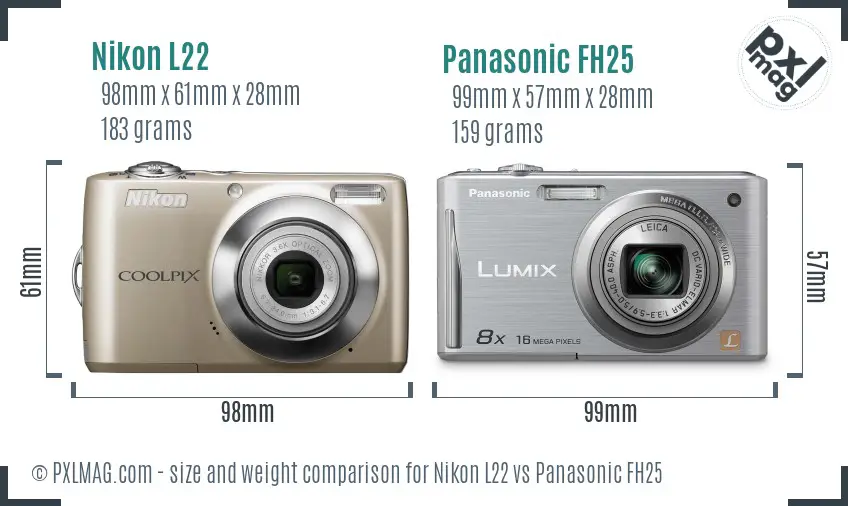 Nikon L22 vs Panasonic FH25 size comparison