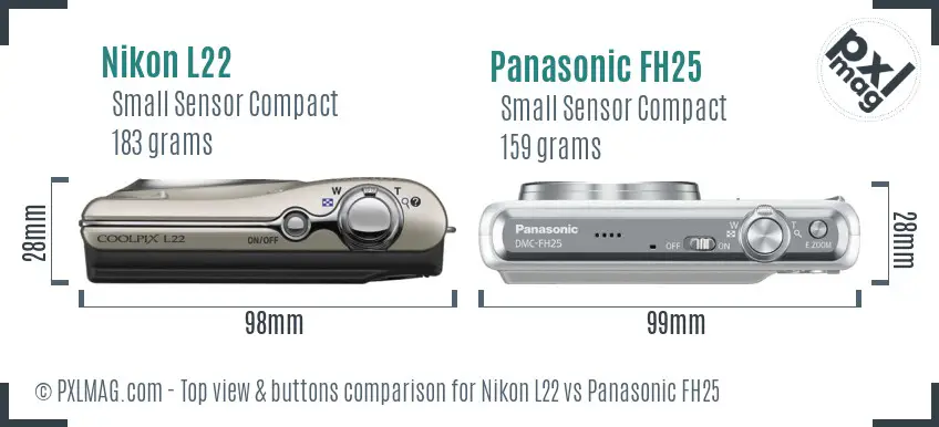 Nikon L22 vs Panasonic FH25 top view buttons comparison