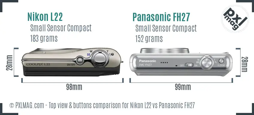 Nikon L22 vs Panasonic FH27 top view buttons comparison Nikon L22 vs Panasonic FH27 top view buttons comparison