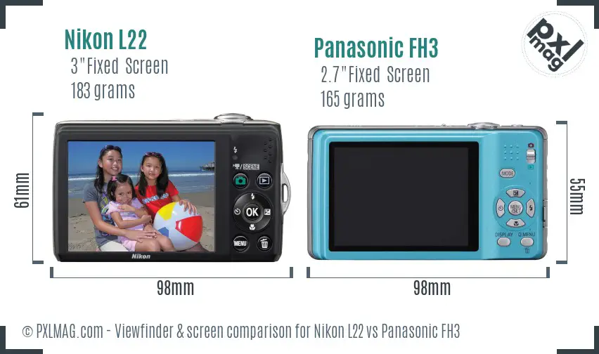 Nikon L22 vs Panasonic FH3 Screen and Viewfinder comparison Nikon L22 vs Panasonic FH3 Screen and Viewfinder comparison