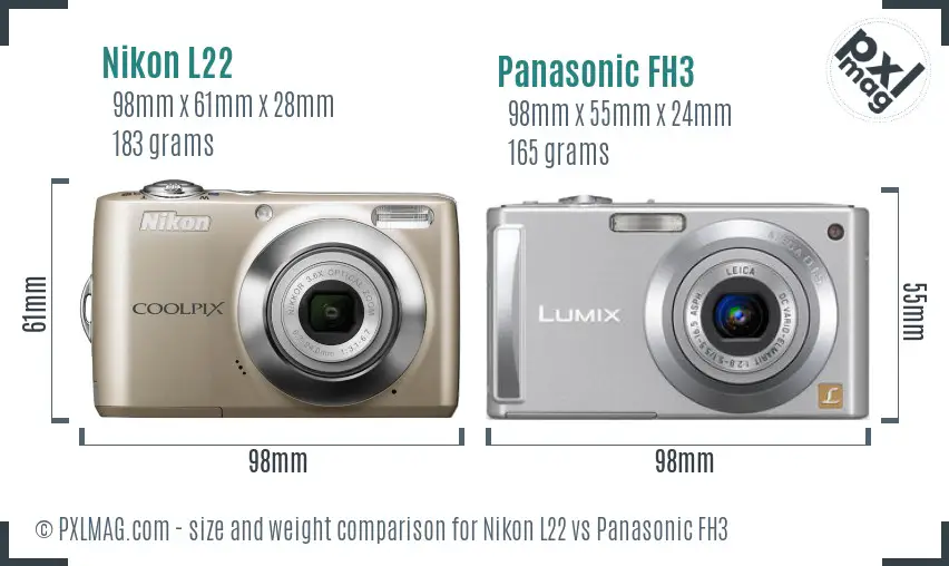 Nikon L22 vs Panasonic FH3 size comparison Nikon L22 vs Panasonic FH3 size comparison