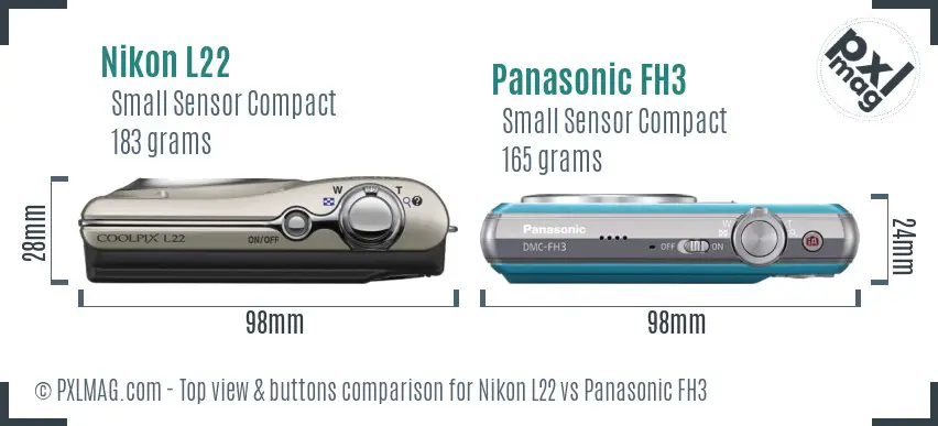 Nikon L22 vs Panasonic FH3 top view buttons comparison Nikon L22 vs Panasonic FH3 top view buttons comparison