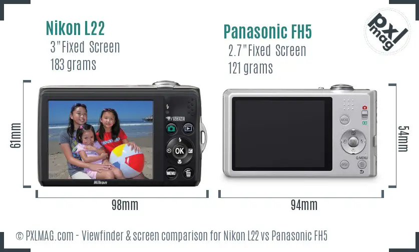 Nikon L22 vs Panasonic FH5 Screen and Viewfinder comparison