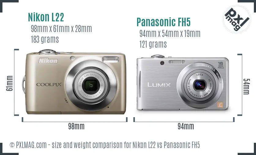 Nikon L22 vs Panasonic FH5 size comparison