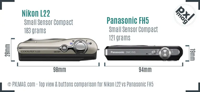 Nikon L22 vs Panasonic FH5 top view buttons comparison