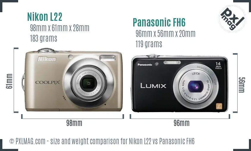 Nikon L22 vs Panasonic FH6 size comparison
