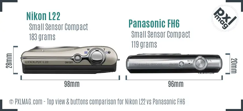 Nikon L22 vs Panasonic FH6 top view buttons comparison