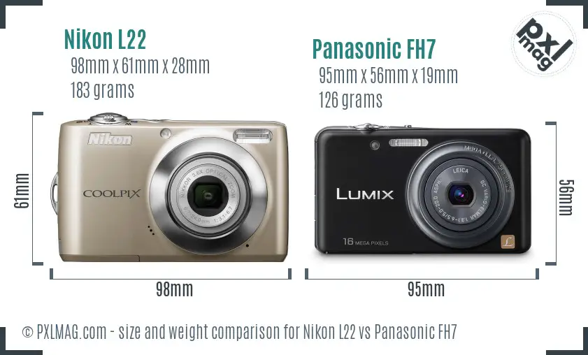 Nikon L22 vs Panasonic FH7 size comparison