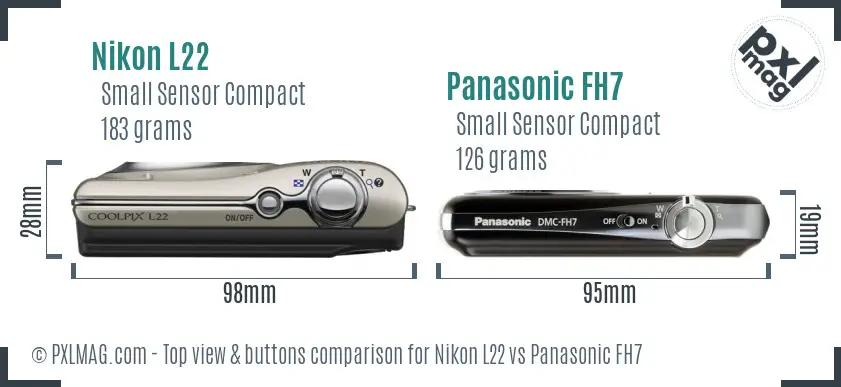 Nikon L22 vs Panasonic FH7 top view buttons comparison