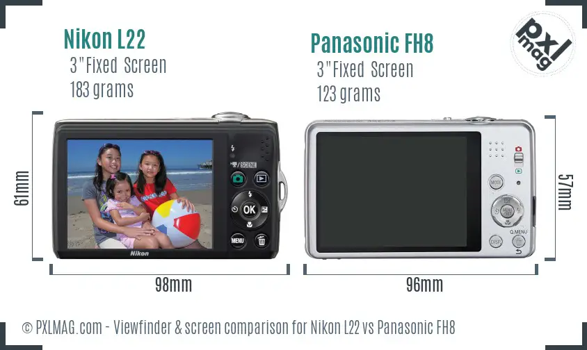 Nikon L22 vs Panasonic FH8 Screen and Viewfinder comparison