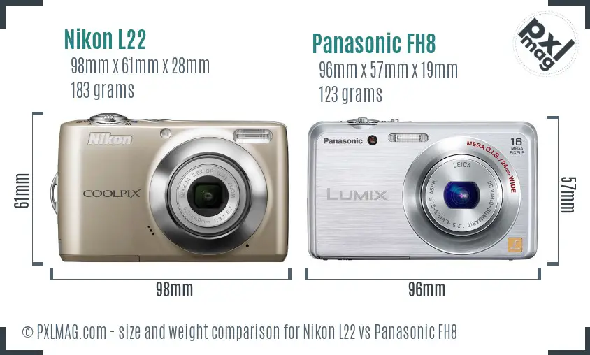 Nikon L22 vs Panasonic FH8 size comparison