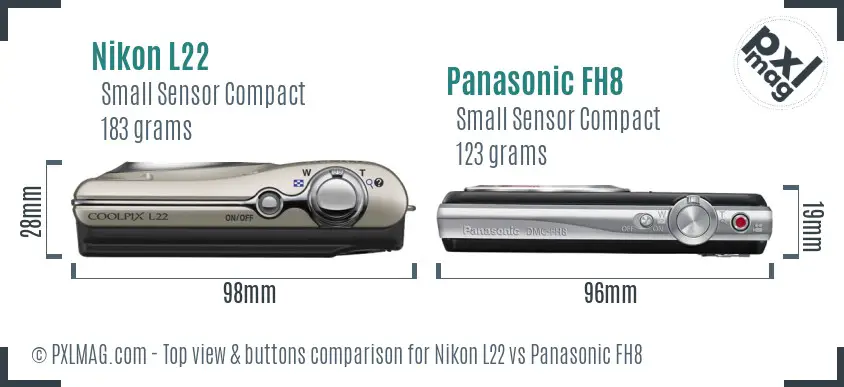 Nikon L22 vs Panasonic FH8 top view buttons comparison