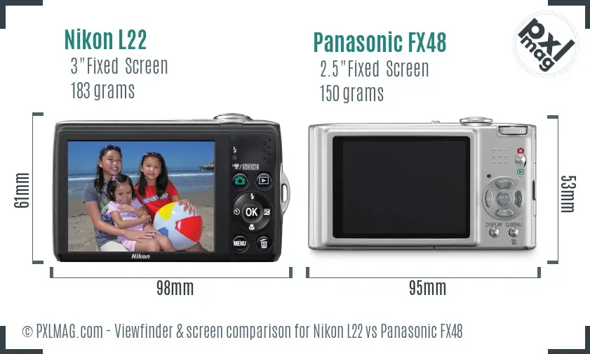 Nikon L22 vs Panasonic FX48 Screen and Viewfinder comparison