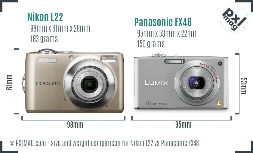 Nikon L22 vs Panasonic FX48 size comparison
