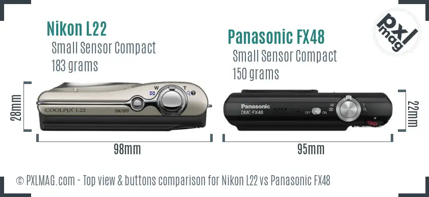 Nikon L22 vs Panasonic FX48 top view buttons comparison