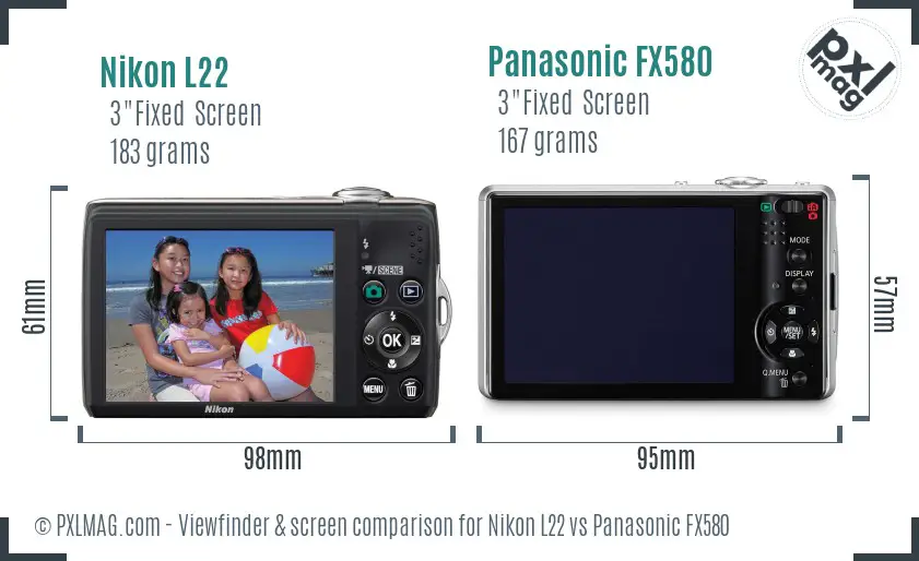 Nikon L22 vs Panasonic FX580 Screen and Viewfinder comparison