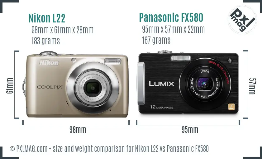 Nikon L22 vs Panasonic FX580 size comparison