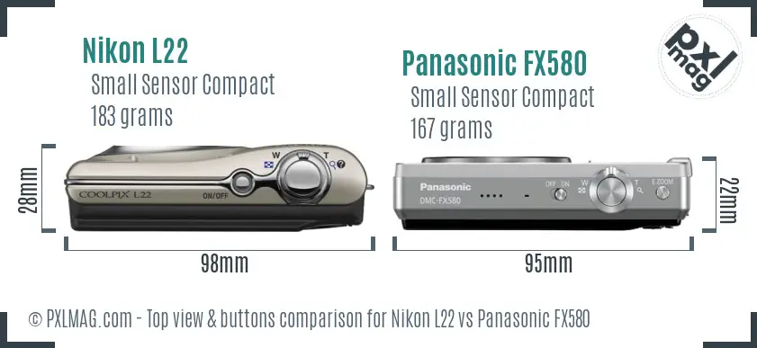 Nikon L22 vs Panasonic FX580 top view buttons comparison