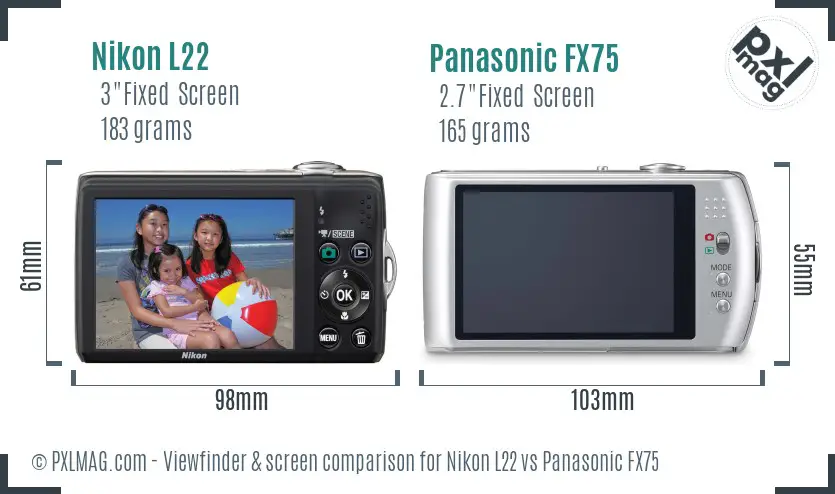 Nikon L22 vs Panasonic FX75 Screen and Viewfinder comparison