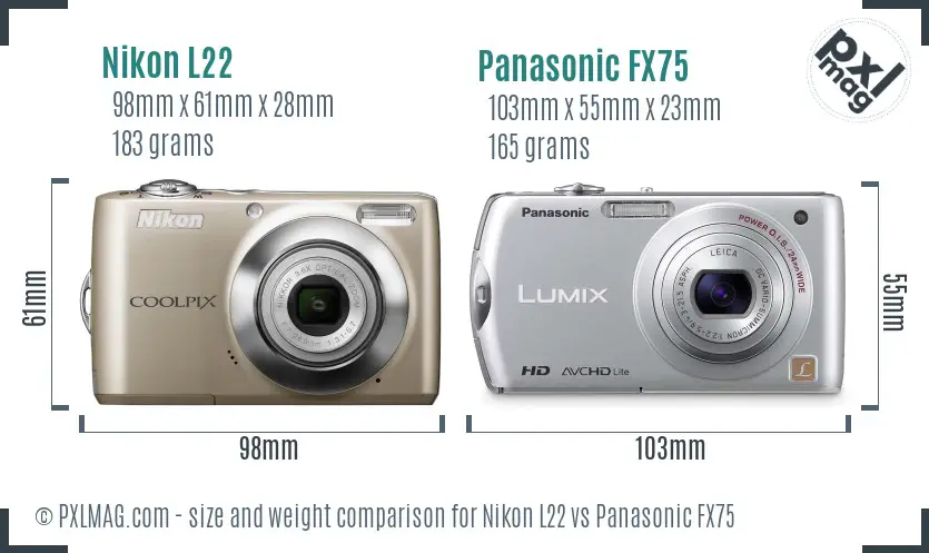 Nikon L22 vs Panasonic FX75 size comparison