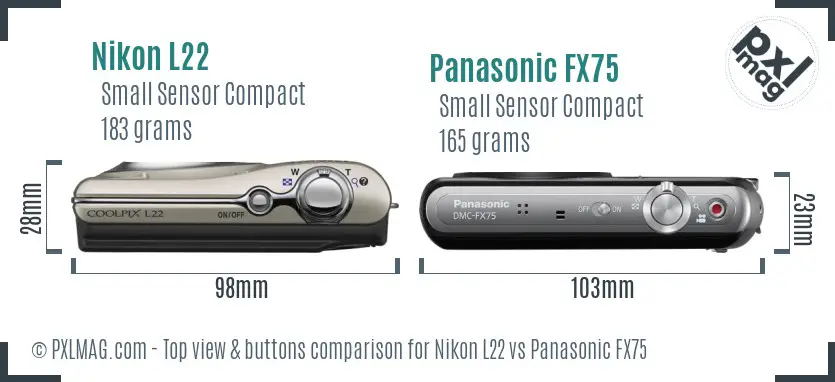 Nikon L22 vs Panasonic FX75 top view buttons comparison