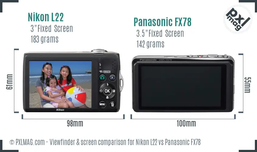 Nikon L22 vs Panasonic FX78 Screen and Viewfinder comparison