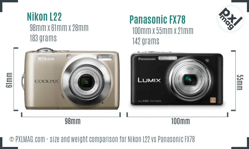 Nikon L22 vs Panasonic FX78 size comparison