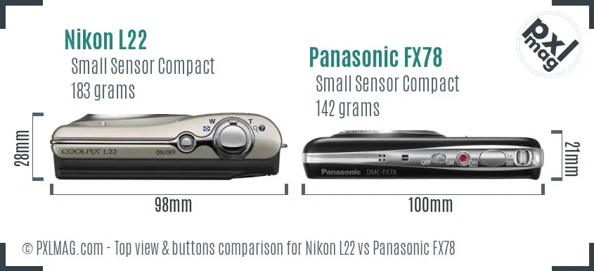 Nikon L22 vs Panasonic FX78 top view buttons comparison