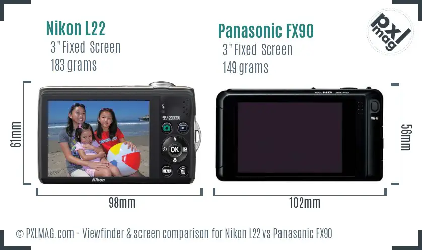 Nikon L22 vs Panasonic FX90 Screen and Viewfinder comparison