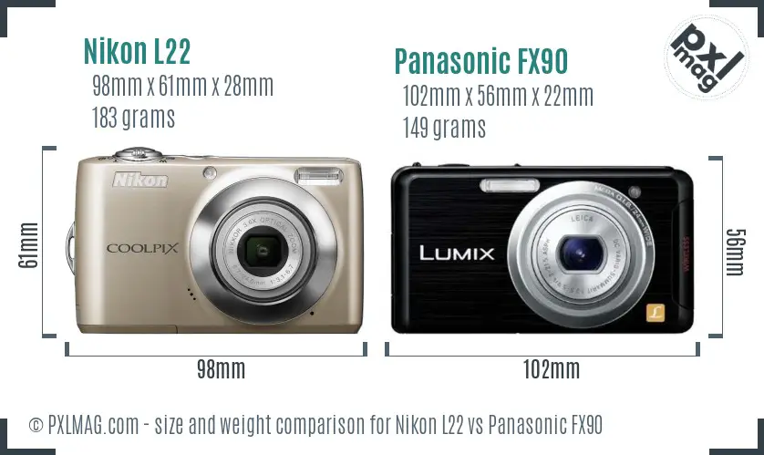Nikon L22 vs Panasonic FX90 size comparison
