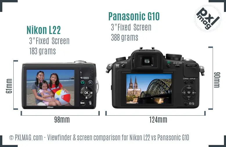 Nikon L22 vs Panasonic G10 Screen and Viewfinder comparison