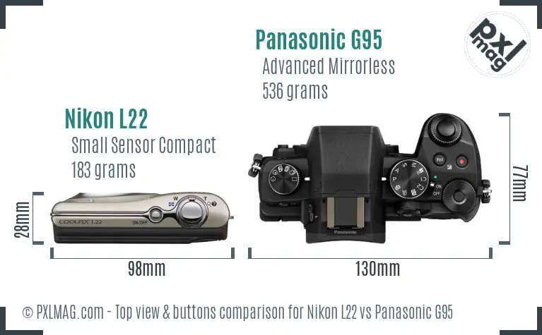 Nikon L22 vs Panasonic G95 top view buttons comparison