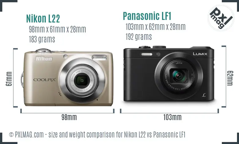 Nikon L22 vs Panasonic LF1 size comparison