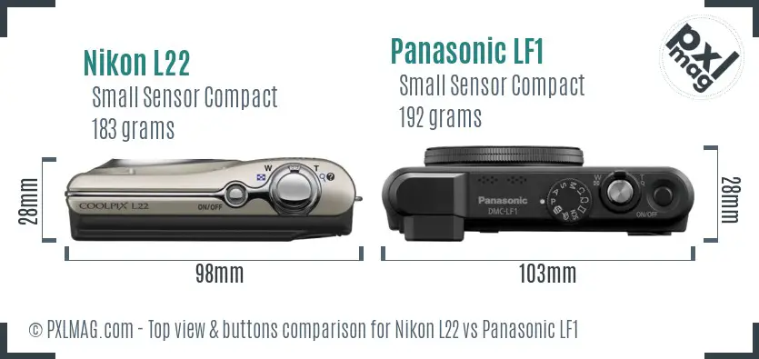 Nikon L22 vs Panasonic LF1 top view buttons comparison