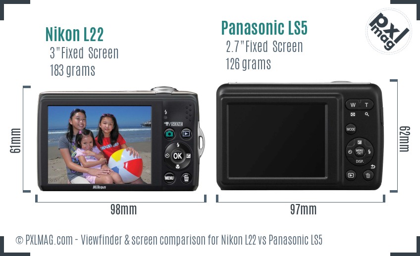 Nikon L22 vs Panasonic LS5 Screen and Viewfinder comparison