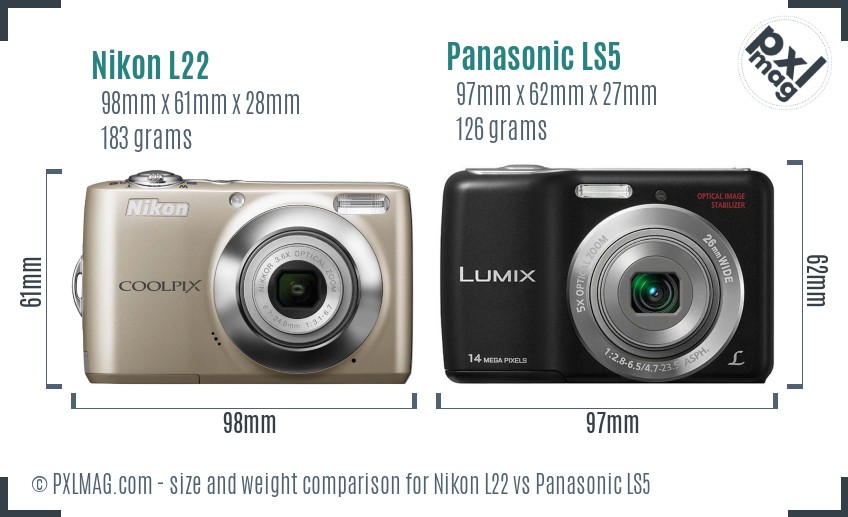 Nikon L22 vs Panasonic LS5 size comparison