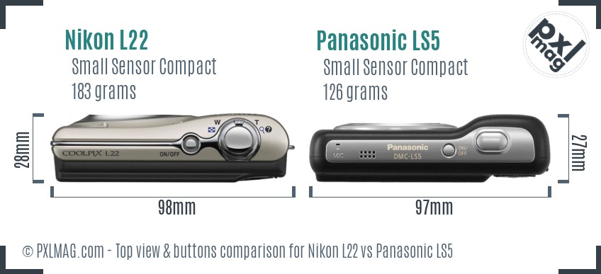 Nikon L22 vs Panasonic LS5 top view buttons comparison