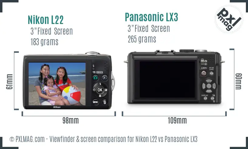 Nikon L22 vs Panasonic LX3 Screen and Viewfinder comparison Nikon L22 vs Panasonic LX3 Screen and Viewfinder comparison