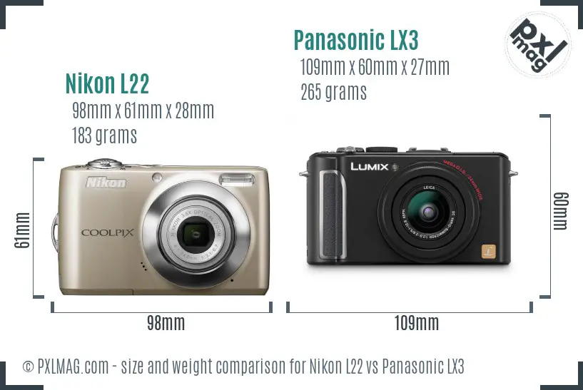 Nikon L22 vs Panasonic LX3 size comparison Nikon L22 vs Panasonic LX3 size comparison