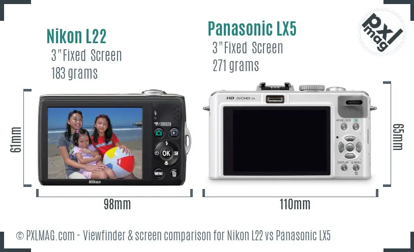 Nikon L22 vs Panasonic LX5 Screen and Viewfinder comparison Nikon L22 vs Panasonic LX5 Screen and Viewfinder comparison