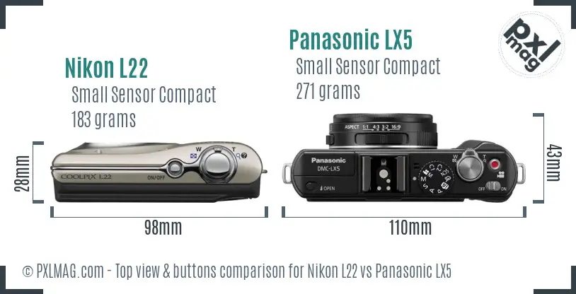 Nikon L22 vs Panasonic LX5 top view buttons comparison Nikon L22 vs Panasonic LX5 top view buttons comparison