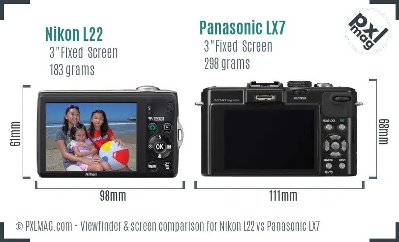 Nikon L22 vs Panasonic LX7 Screen and Viewfinder comparison