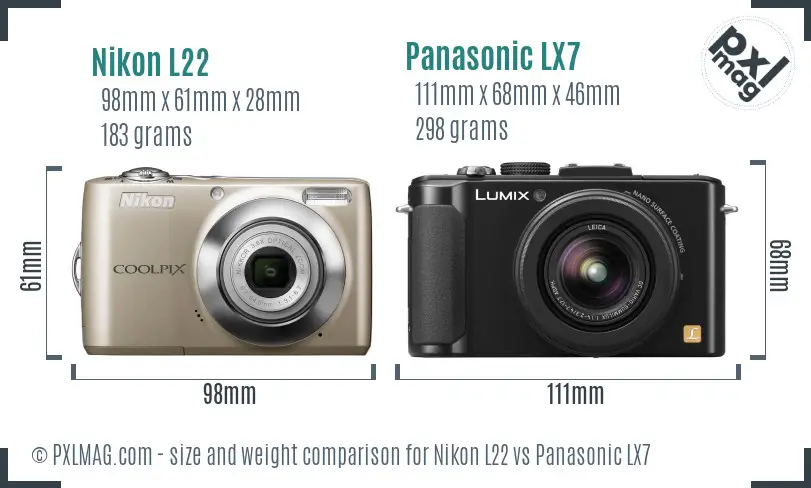 Nikon L22 vs Panasonic LX7 size comparison