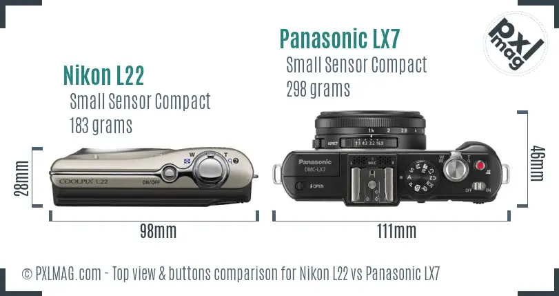 Nikon L22 vs Panasonic LX7 top view buttons comparison