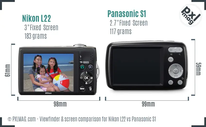 Nikon L22 vs Panasonic S1 Screen and Viewfinder comparison