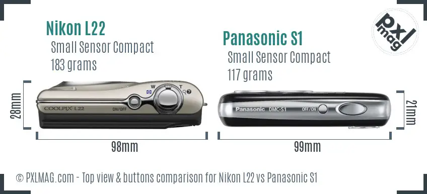 Nikon L22 vs Panasonic S1 top view buttons comparison